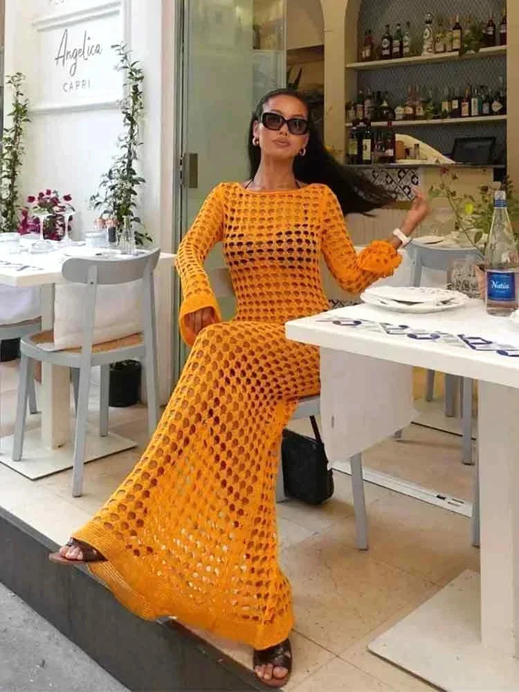 שמלת מקסי חוף רשת  - סול