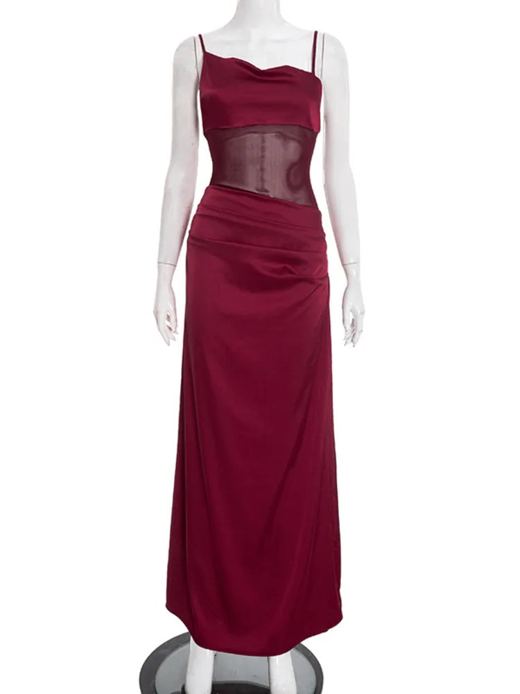 Satin Maxi Dress with Mesh Design - Jordan