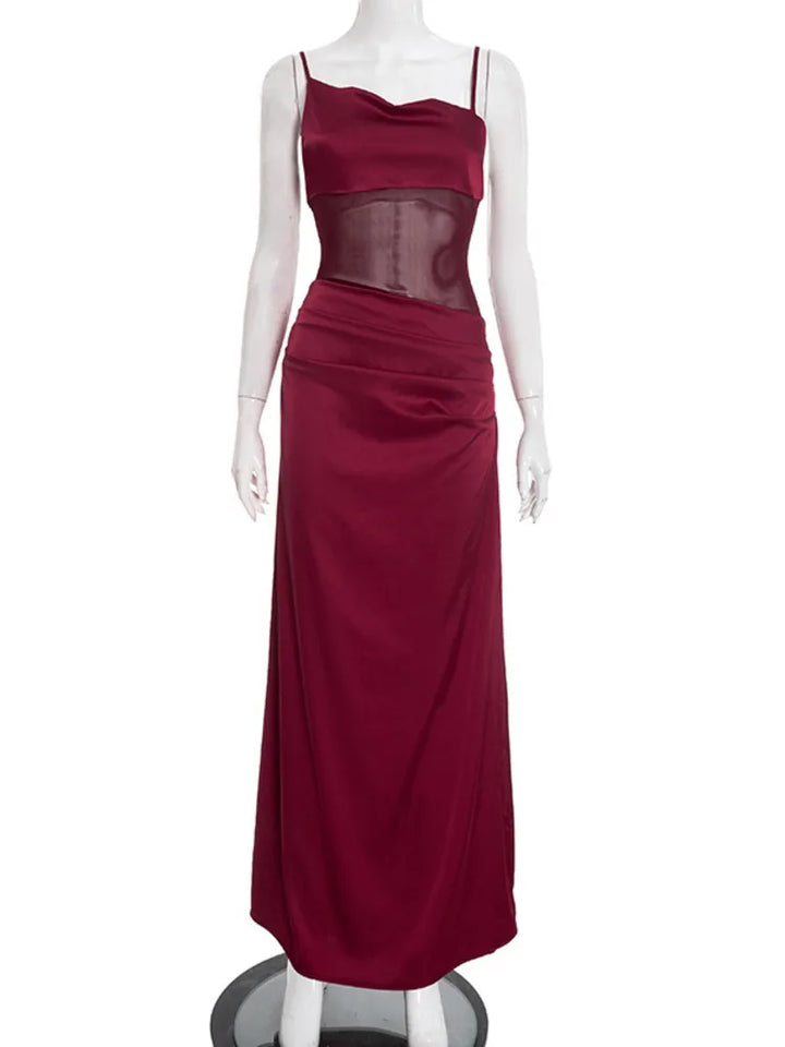 Satin Maxi Dress with Mesh Design - Jordan