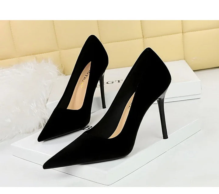 Pointed velvet fabric high heel shoes - Lunar