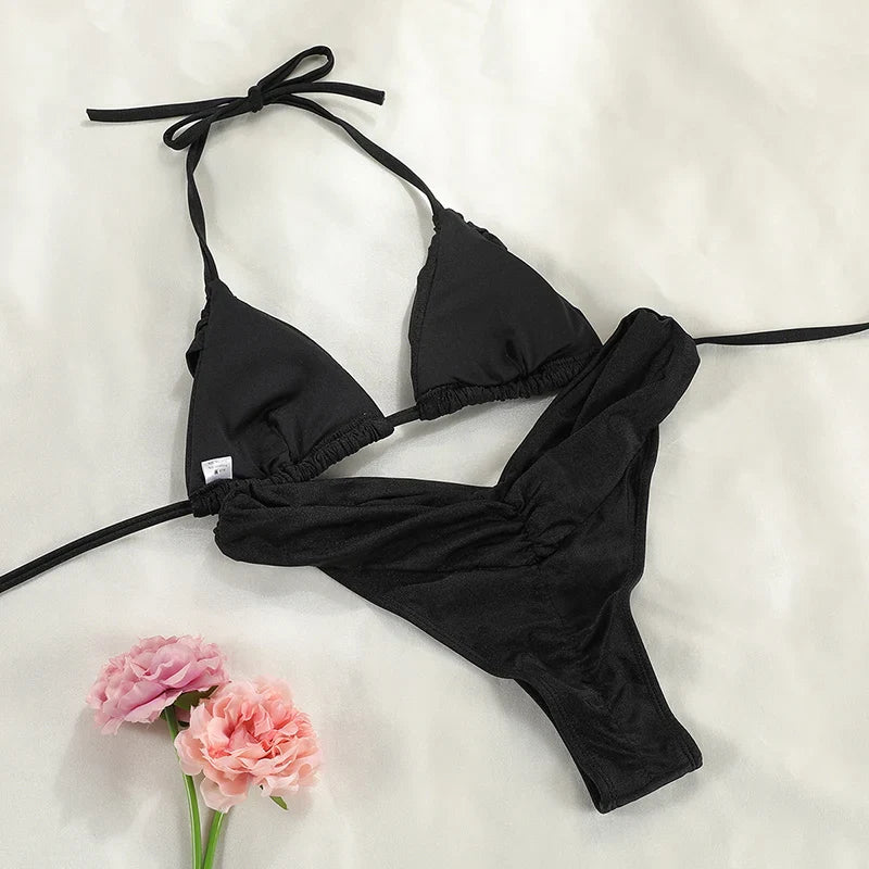 Triangle swimsuit, scrunch, tie-up, Brazilian bottom - Starcy