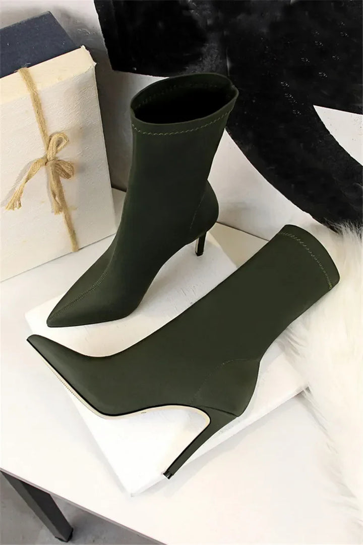 Silk fabric pointed heel boots - Margot