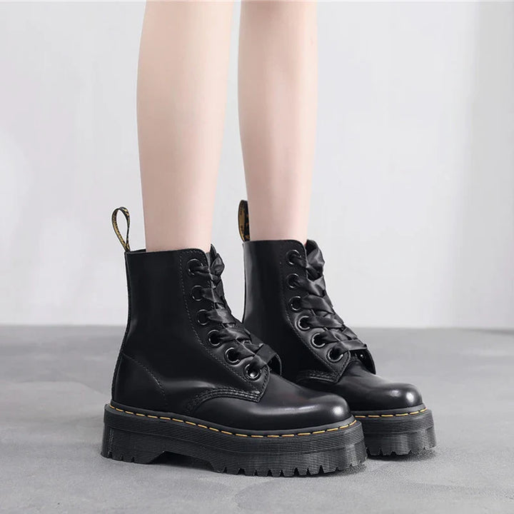 Satin lace-up leather boots - Winnie