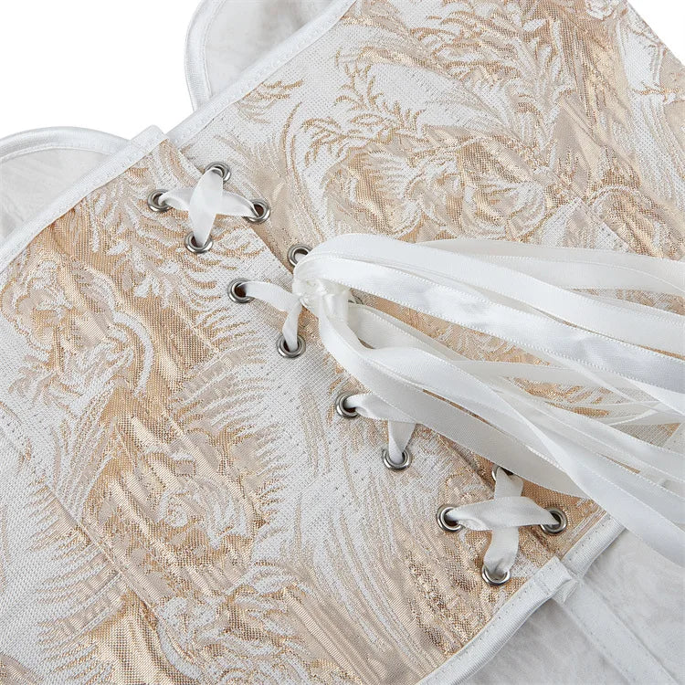 טופ מחוך סטרפלס סטייל וינטג' מחשוף לב בעיטור רקמת פרחים סאטן - לייני