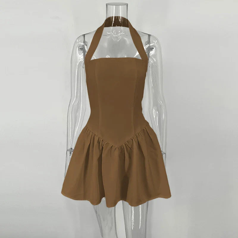 שמלת מיני בגזרת A סגירה בצוואר - סהר