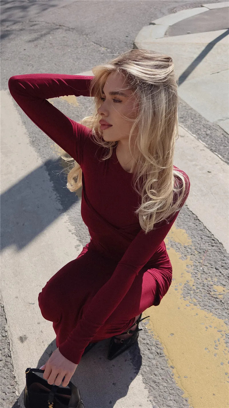 שמלת מקסי צמודה בעיצוב כיווצים - לין