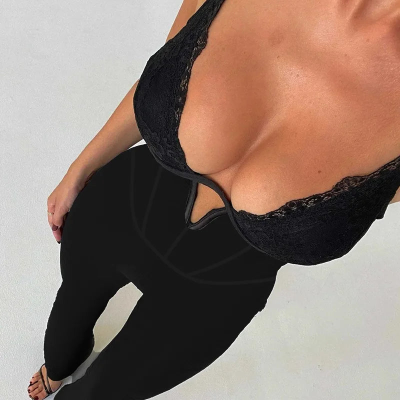 אוברול ארוך מכנסי פדלפון בעיטור תחרה - ליז