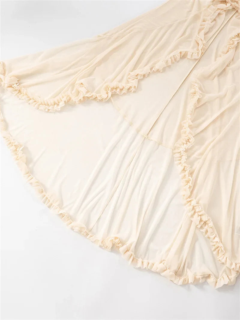 שמלת מקסי שיפון כיווצים מלמלה בעיצוב אסימטרי בעיטור צעיף תואם - מילקה