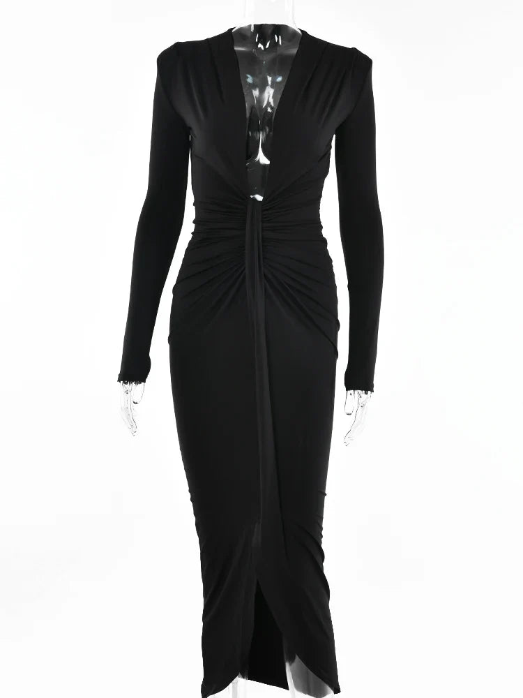 שמלת מקסי בד מחטב ומחמיא בעיצוב כיווצים - מי רן