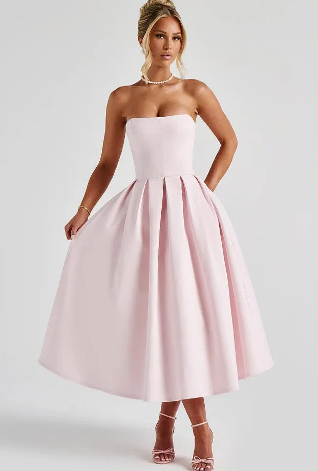 שמלת מידי סטרפלס בגזרת A - ארייא