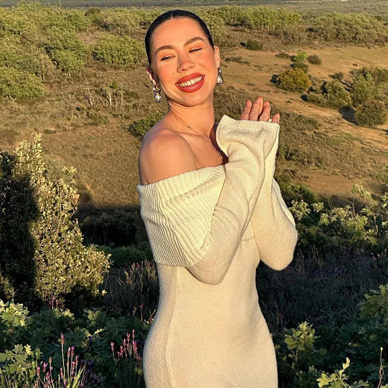 שמלת מידי סרוגה כתפיים חשופות - לירי