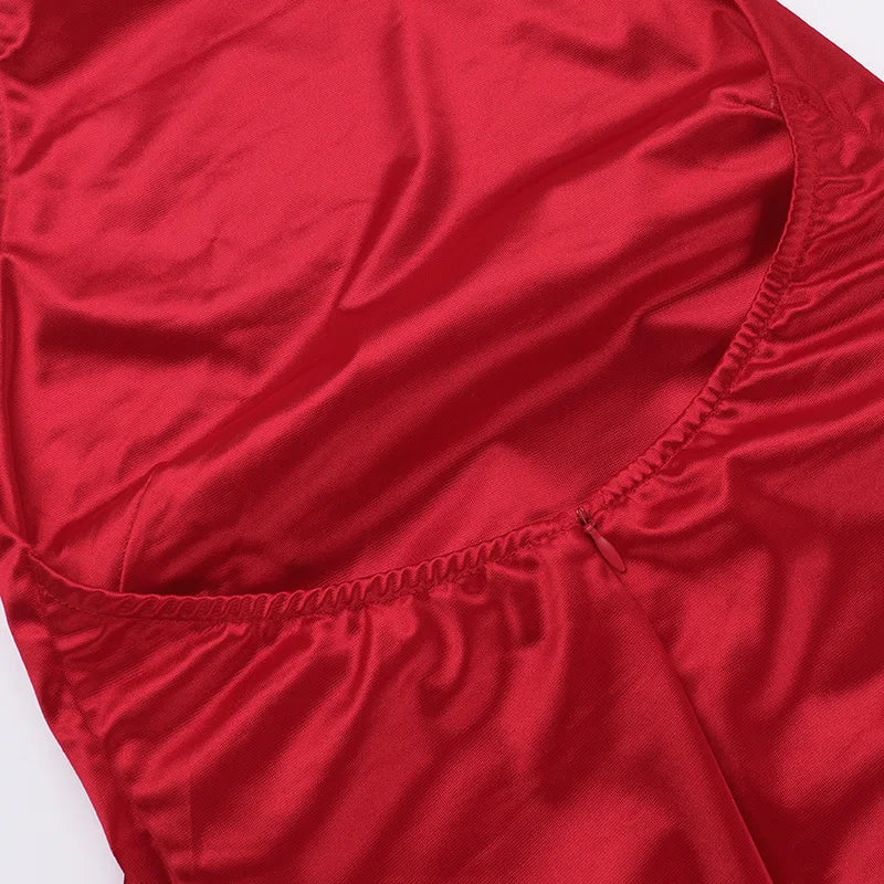 שמלת מקסי סאטן גב פתוח בעיצוב קולר ושסע  - נסטיה