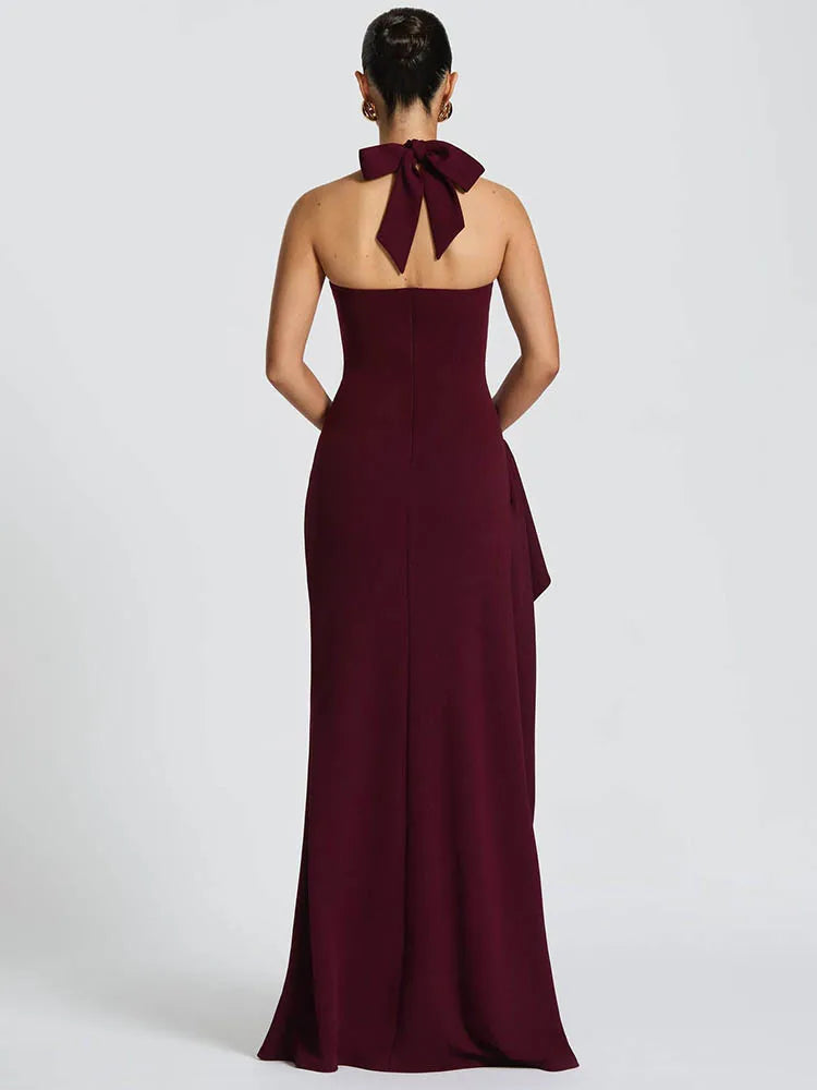 שמלת מקסי אלגנטית בעיצוב שסע קשירה בצוואר - ווין