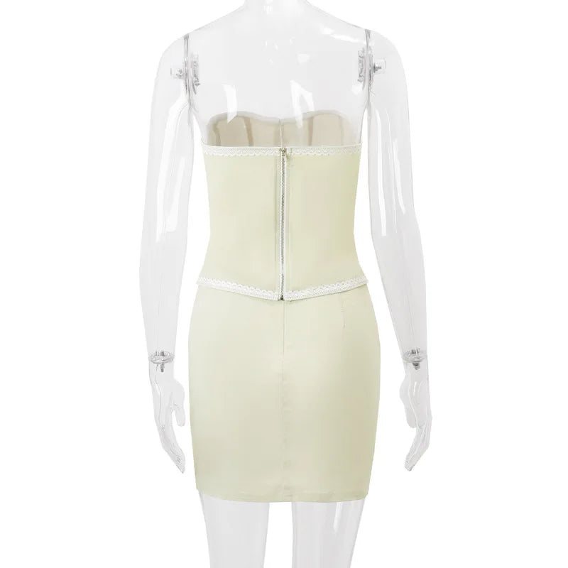 סט שני חלקים מחוך סטרפלס סגירת סיכות וחצאית מיני צמודה - Belen