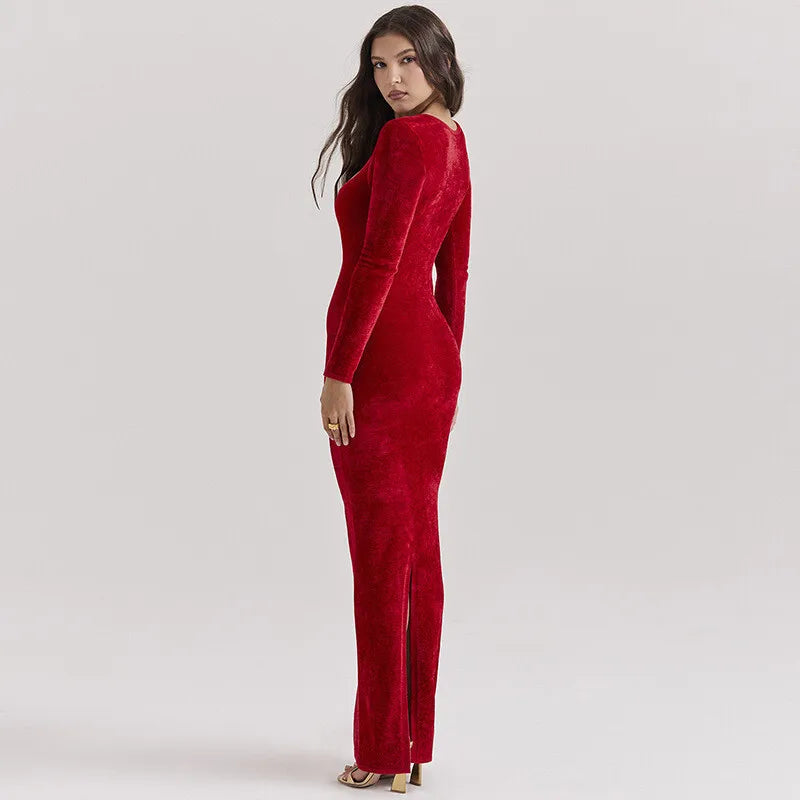 שמלת מקסי קטיפה צמודה - AMOR