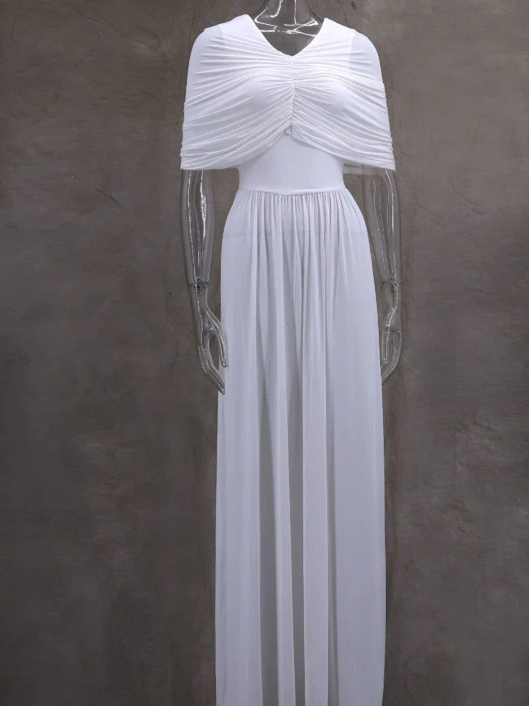 שמלת מקסי ערב אלגנטית בעיצוב כיווצים - מושקא