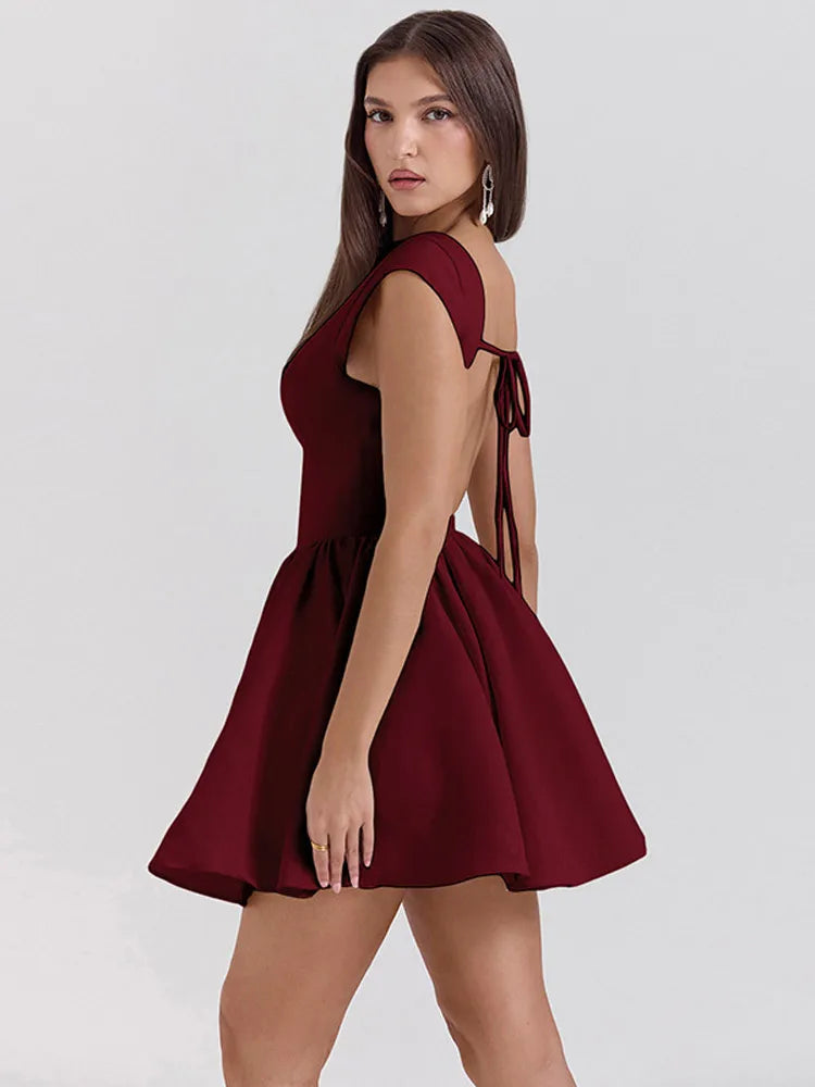 שמלת מיני בד פשתן בגזרת A גב פתוח - מרלין