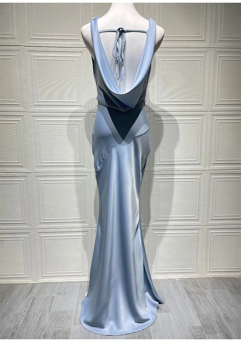 שמלת מקסי סאטן בעיצוב צווארון נופל וגב פתוח - אלקסיס