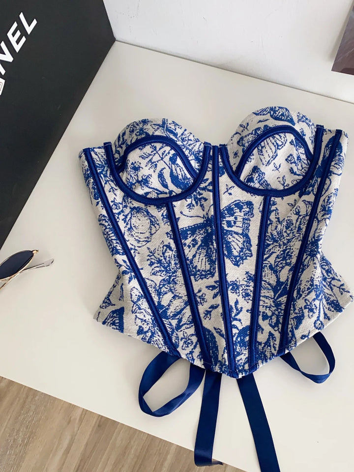 Corset with flower and butterfly design