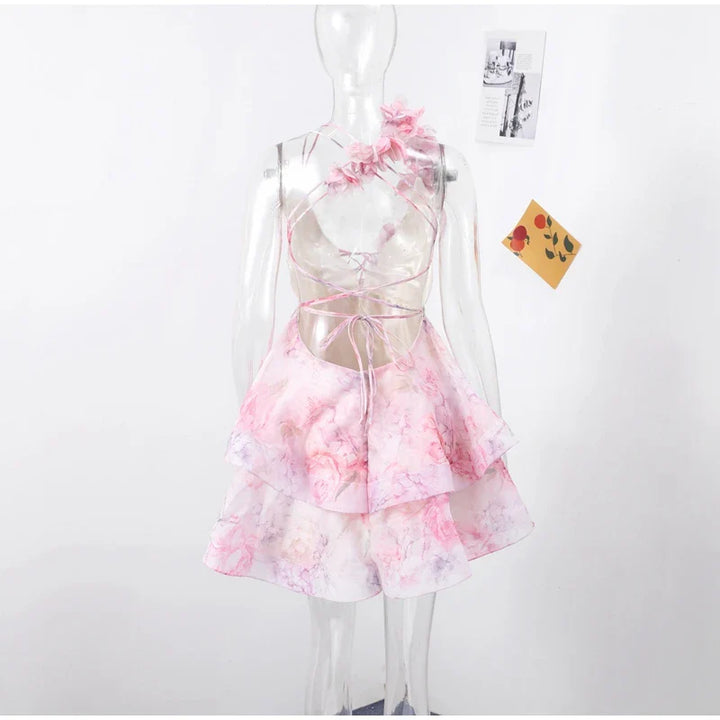 3D Floral Design Tulle Mini Dress - Isabella