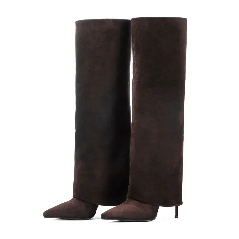 Genuine leather/imitation leather high pointed heel boots - Amaya