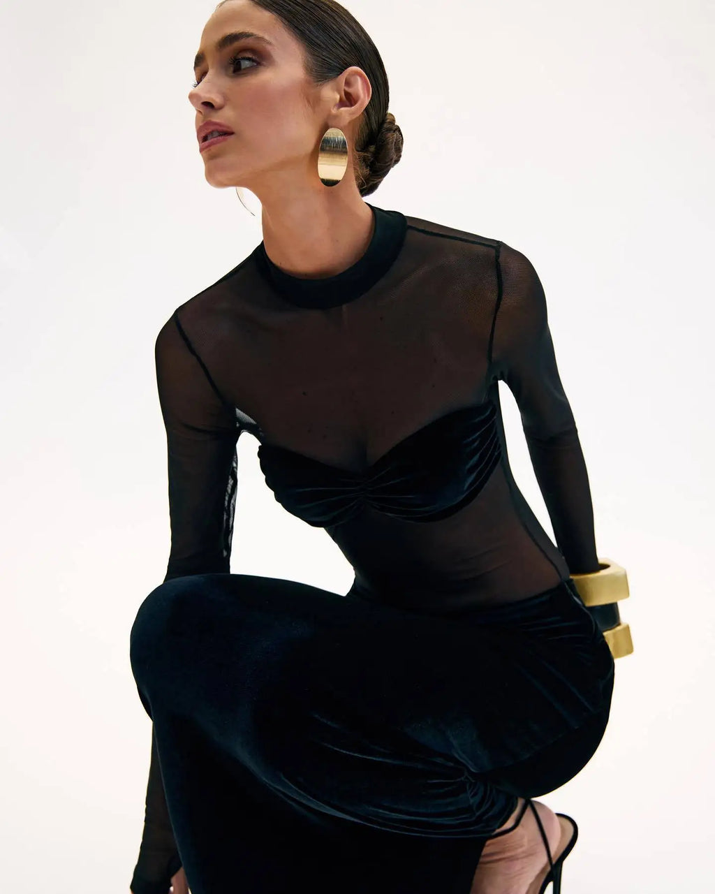 שמלת מקסי קטיפה בעיצוב רשת - ג'ואן