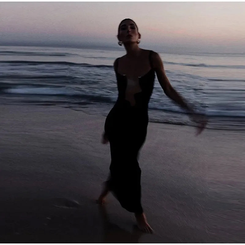 שמלת מקסי חוף מחשוף מעוצב עמוק - אריאל