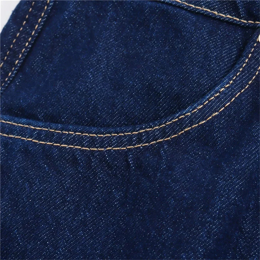 חליפת דנים שני חלקים מכנס חצאית מיני וחולצה בעיטור כיסים - ג'ול