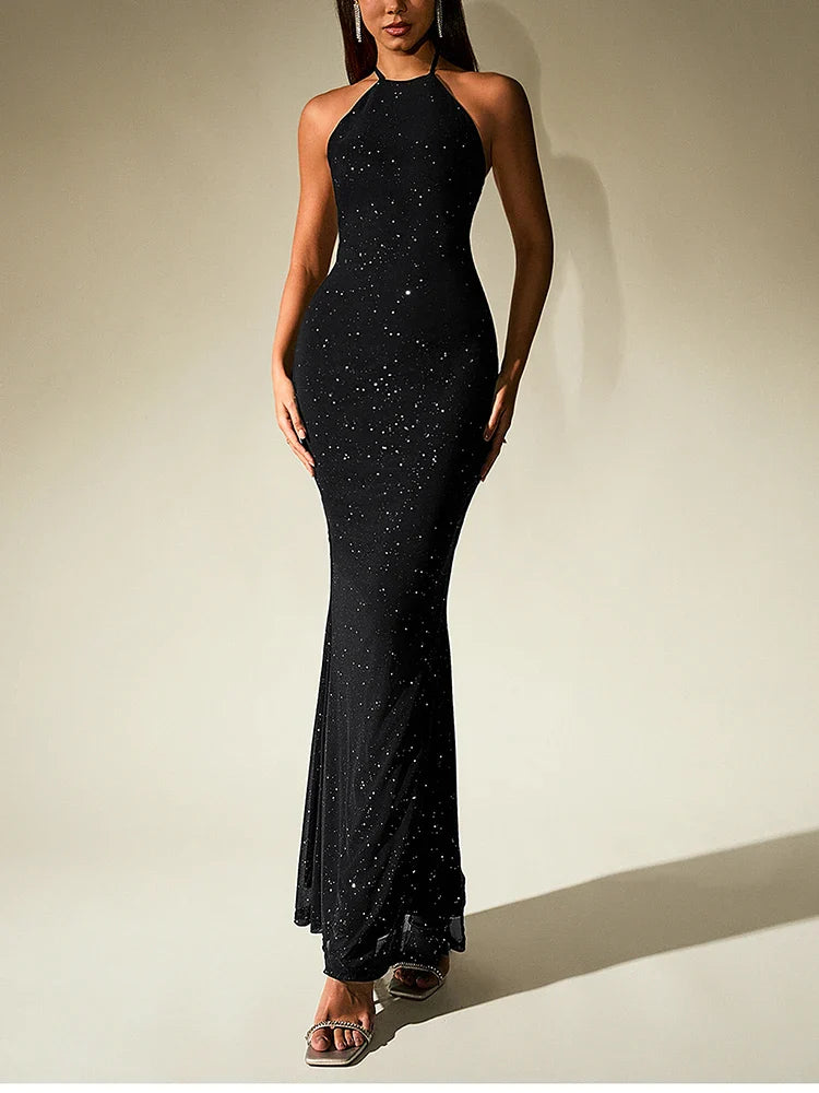 שמלת נצנצים מקסי קולר גב פתוח - אלישיה