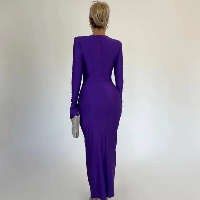 Ruched Shiny Fabric and Shaping Maxi Dress - Anahel