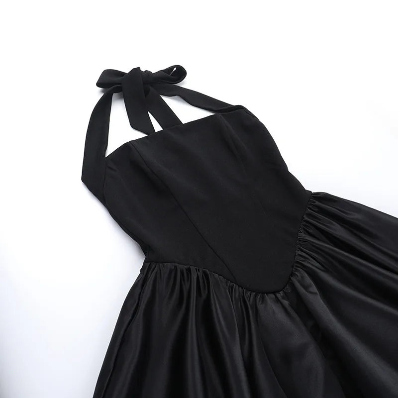 שמלת מיני בלון בגזרת קשירה בצוואר חצאית סאטן - Mikaela