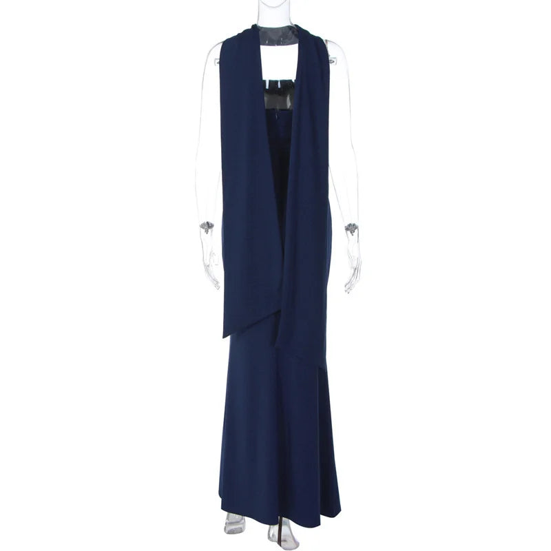Strapless maxi dress with scarf decoration - MAROM