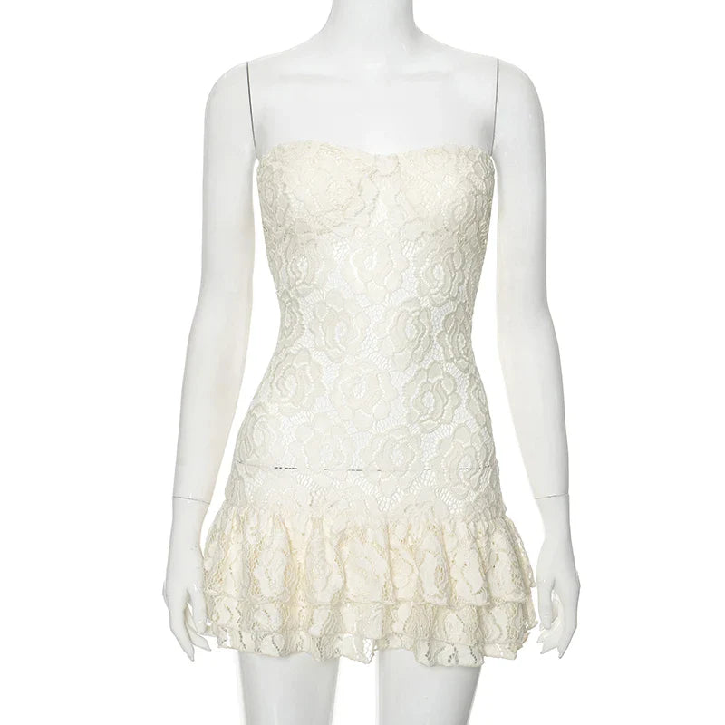 שמלת מיני סטרפלס תחרה מלמלה - Cecelia