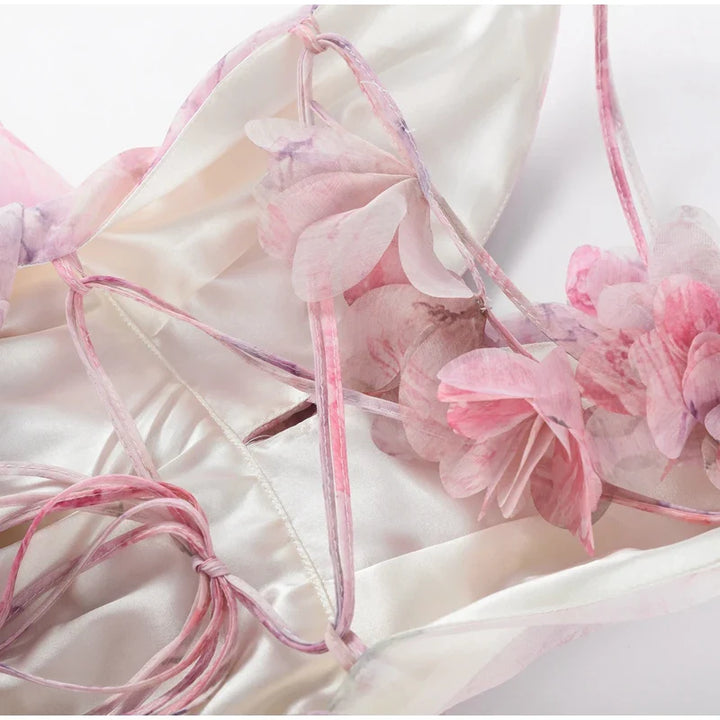 3D Floral Design Tulle Mini Dress - Isabella