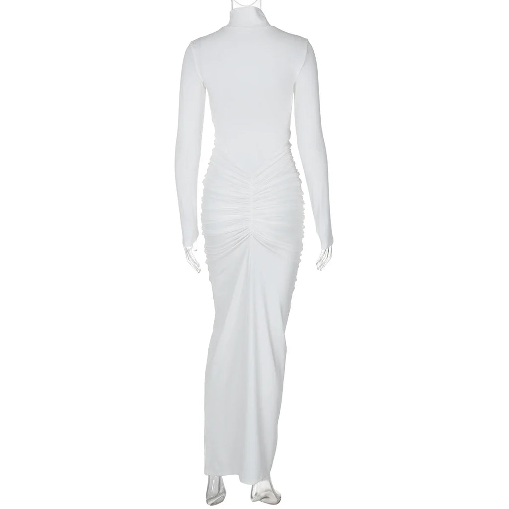 שמלת מקסי כיווצים צווארון גולף בעיטור שסע - Brianna