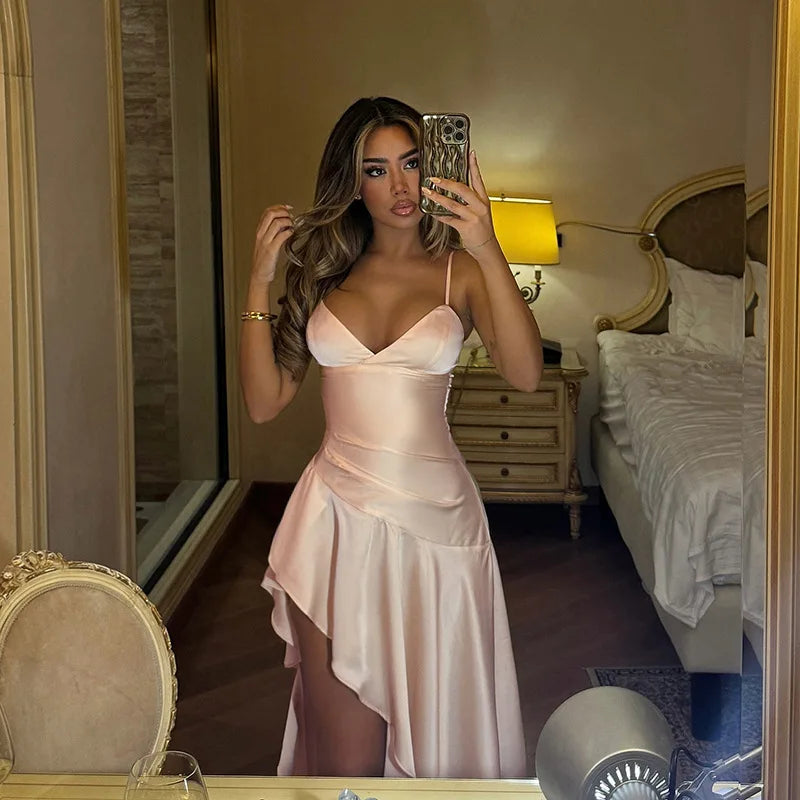 שמלת מקסי סאטן מלמלה בעיטור שסע - סיאנה