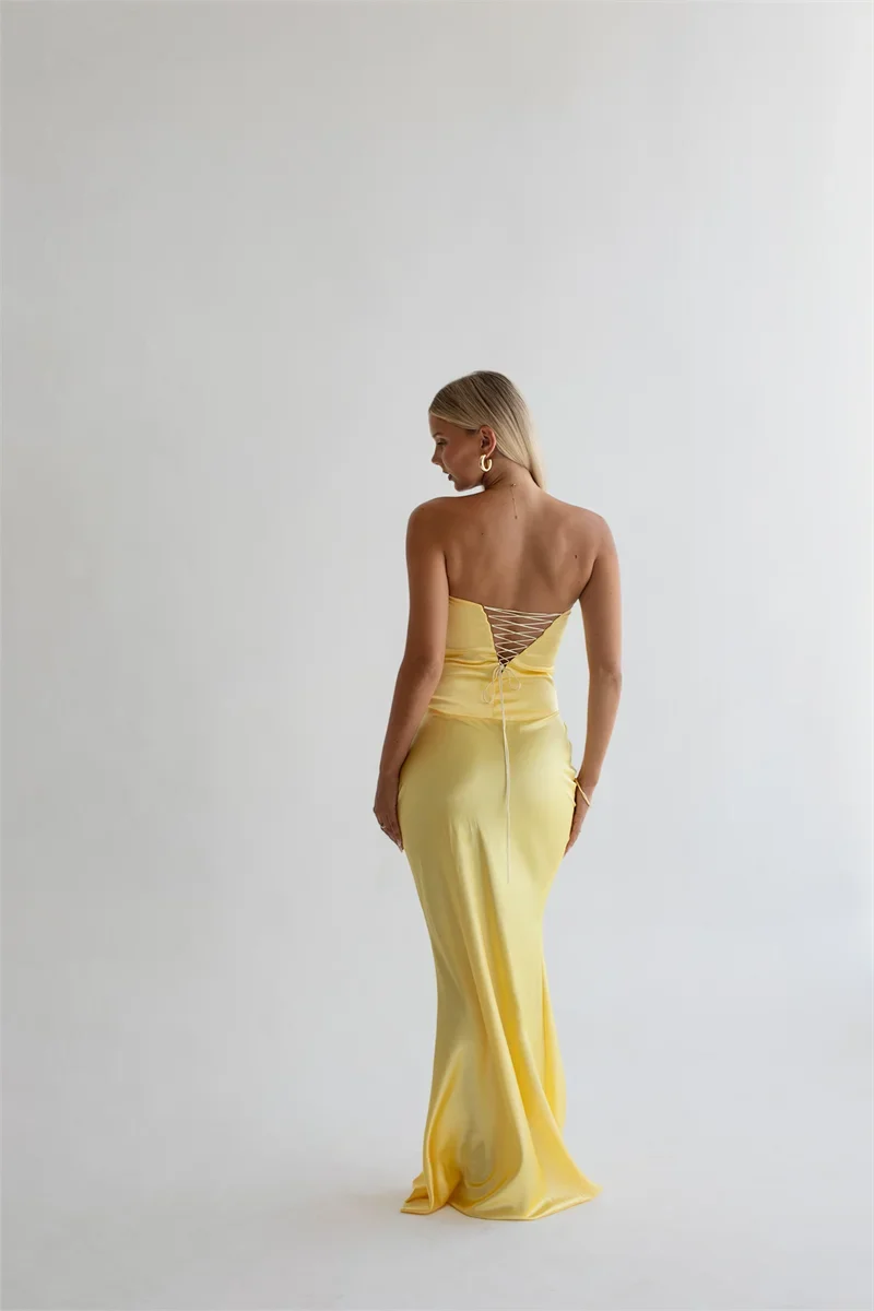 Strapless maxi dress with a back tie - ELINA
