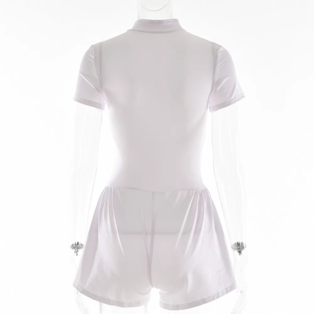 אוברול ספורטיבי קצר בגזר מחוך סגירת רוכסן קדמי - Averie