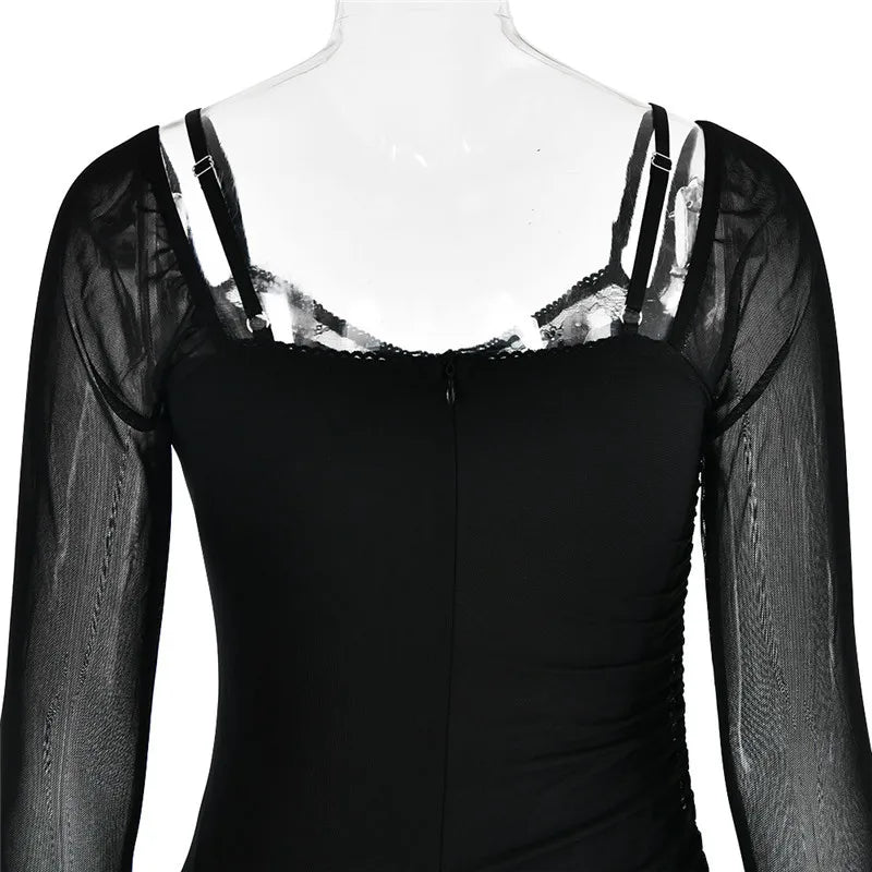 שמלת מקסי שיפון בגזרת מחוך בעיטור תחרה - סקרלט