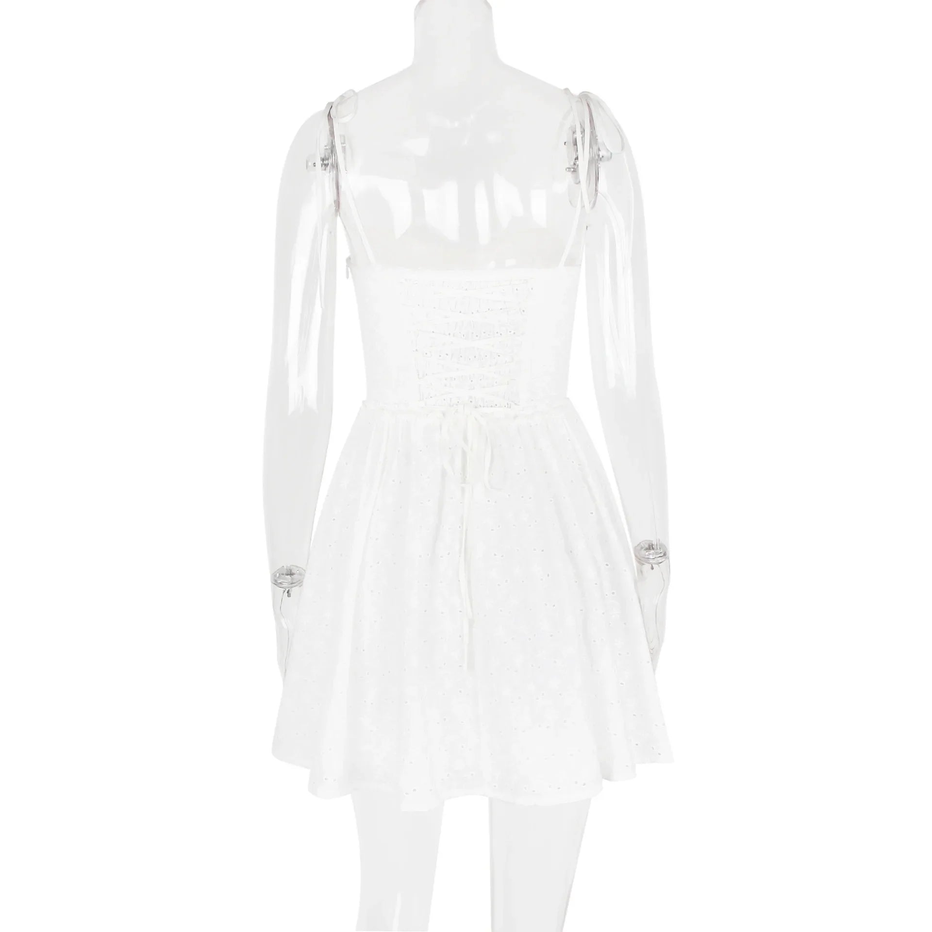 שמלת מיני בגזרת A בעיטור רקמה קשירה בכתפיות - GAYA