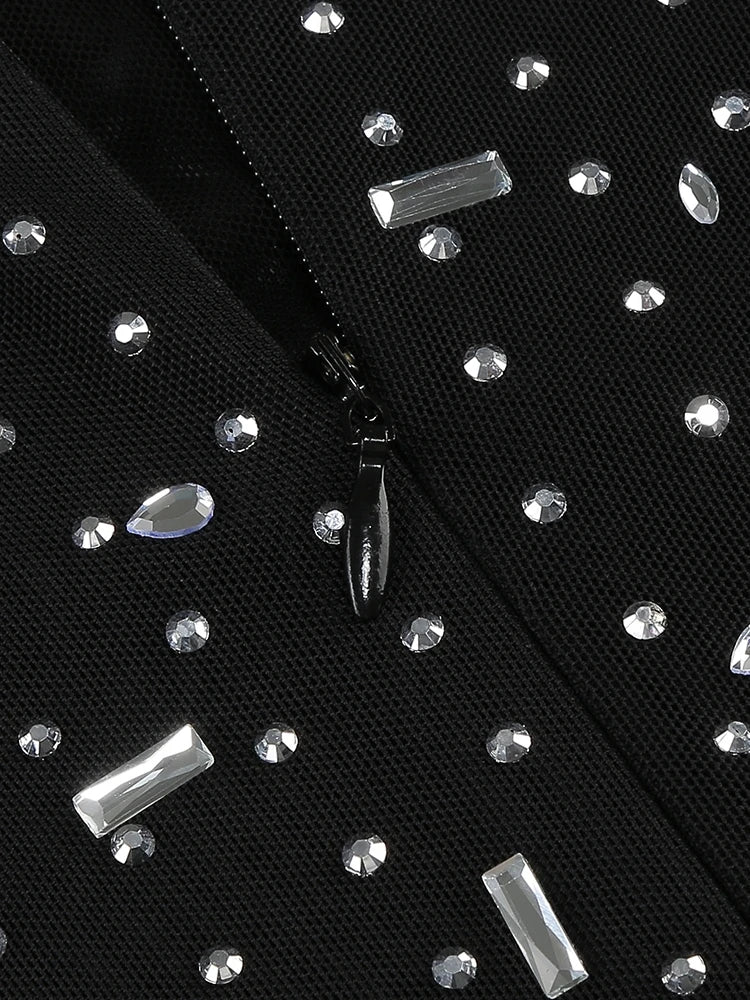 שמלת ערב מקסי יוקרתית בעיטור יהלומים מנצנצים צווארון גולף - Emerson