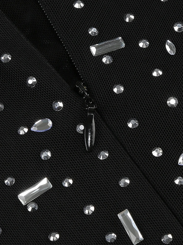 Luxurious maxi evening dress with sparkling diamond embellishment and turtleneck - Emerson