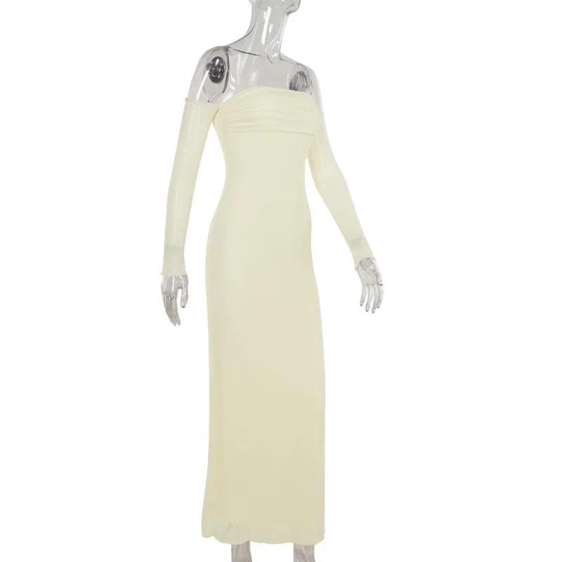 שמלת מקסי כתפיים חשופות שרוולי שיפון פעמון - YANA