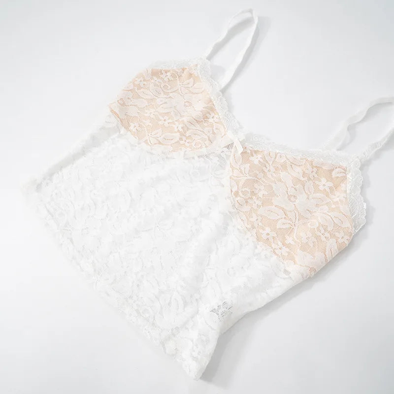 סט תחרה שני חלקים טופ גופיה וחצאית מידי - משי