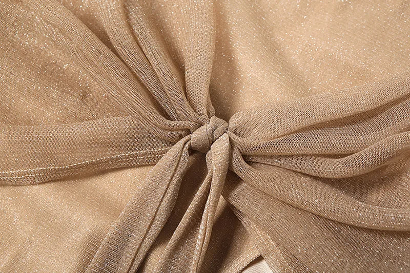 שמלת מקסי רשת נצנצים בעיצוב כיווצים וקשירה בעיטור שסע - August