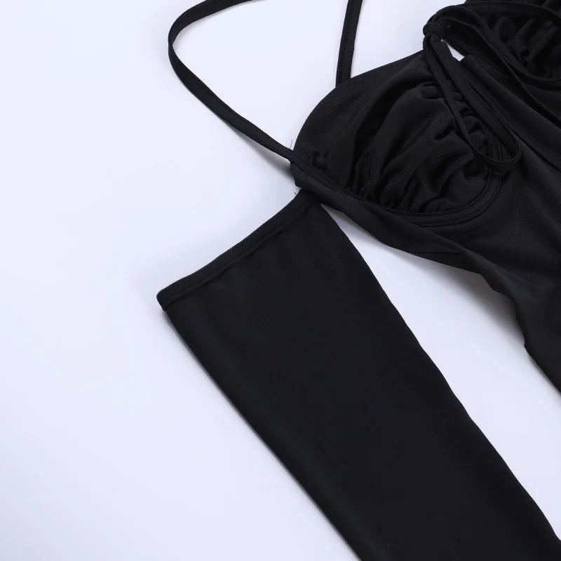 שמלת מיני כתפיים חשופות בעיטור קשירה בחזה - רומי