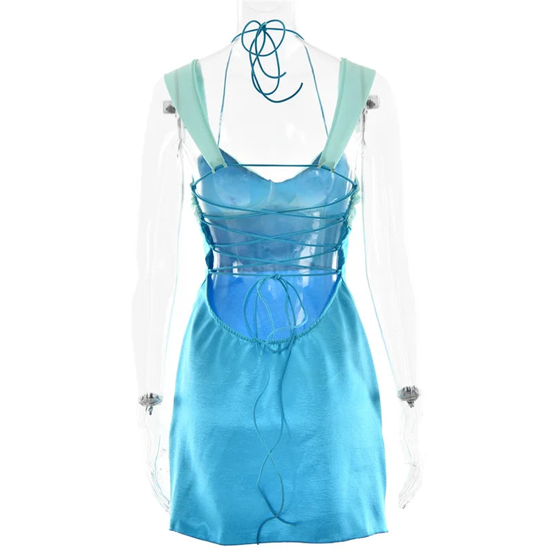 שמלת מיני סאטן קשירות בגב פתוח - ליאלה