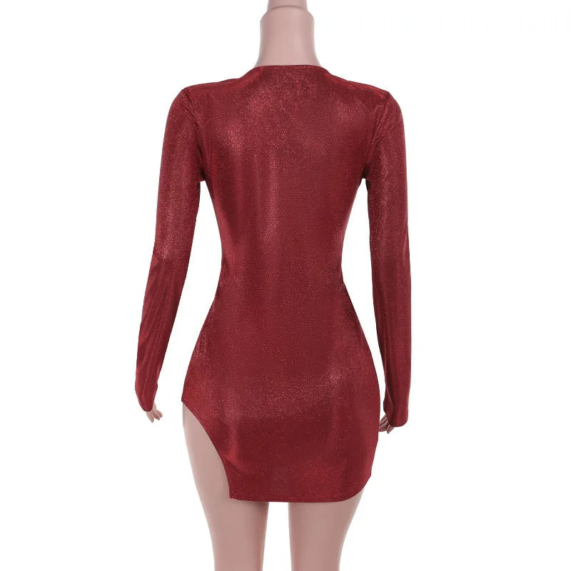 שמלת מיני נצנצים בעיצוב שסע - JASMIN