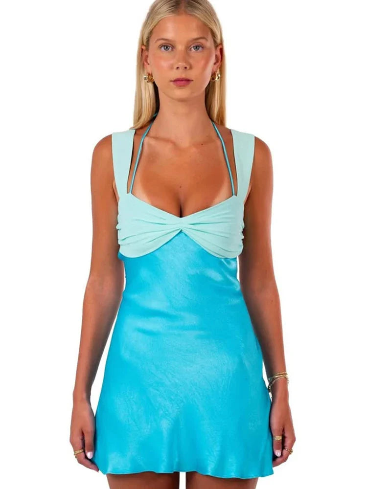 שמלת מיני סאטן קשירות בגב פתוח - ליאלה