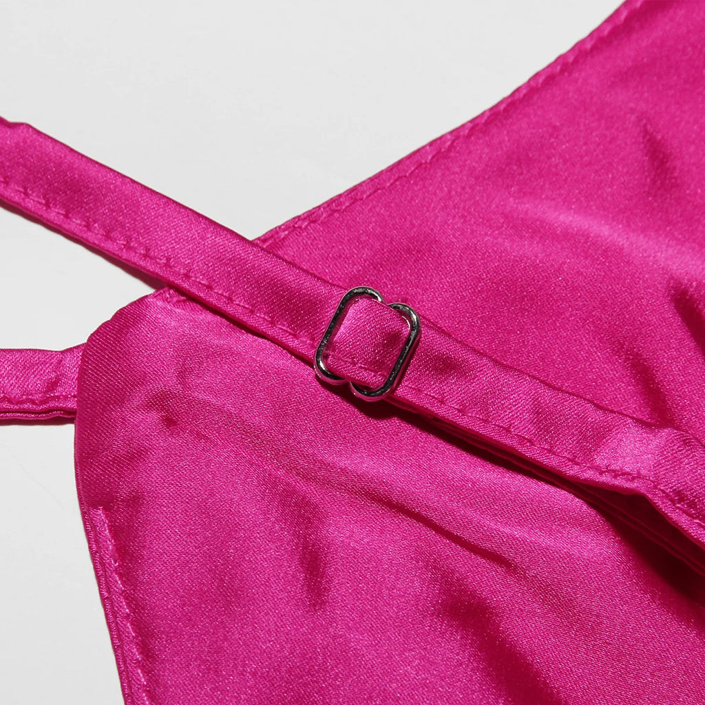 שמלת מקסי סאטן קשירה בגב להצמדה במותן - Lilia